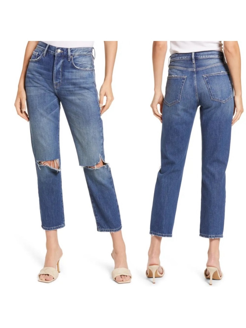 Frame Le Original Jeans distressed knees high rise straight fit NWT size 32